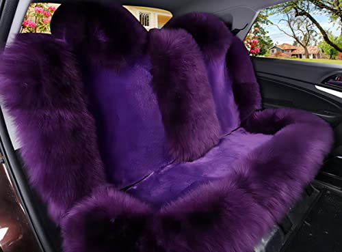 Onteny 14 Colours 5 Seats Full Set Universal Fit Car Seat Cover, Genuine Australia Sheepskin Luxury Wool Full Set Seat Covers Fits Car, Sedan, Electric Cars, Suv,Violet #TOP1