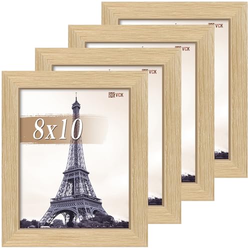VCK 8x10 Picture Frame Oak 4 Pack, Wide Thick Wood Border, for Prints