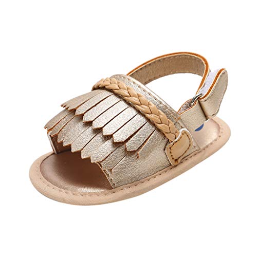Toddler Kids Newborn Baby Girls Sandals Summer Prewalker Tassels Open Toe Slippers Boots Mary Jane Soft Sole Crib Shoes (Gold, 0-6 Months)