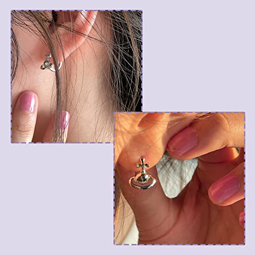 Silver Saturn Huggie Hoop Earrings - Saturn Cross Y2k Space Jewelry Gift for Women4