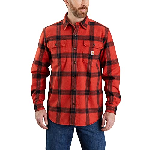 Carhartt Men's 105439 Loose Fit Heavyweight Flannel Long-Sleeve Plaid Shirt - X-Large - Chili Pepper