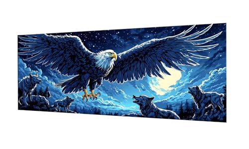 Broderie diamant aigle grand format 60x150cm avec kit complet strass 5D
