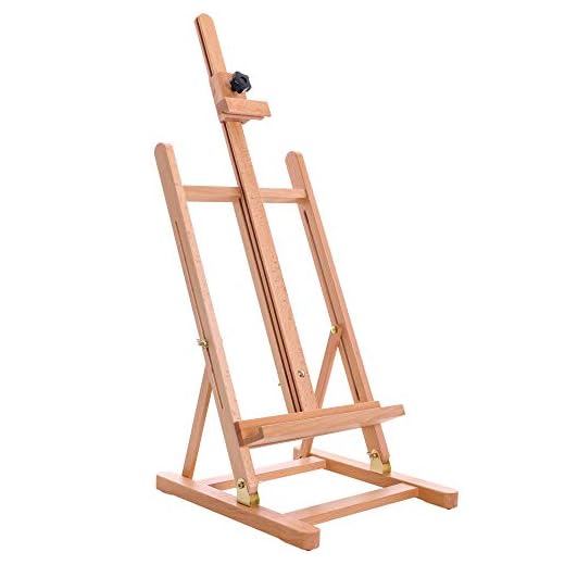U.S. Art Supply Medium Tabletop Wooden H-Frame Studio Easel - Artists Adjustable Beechwood Painting and Display Easel, Holds Up To 27" Canvas, Portable Sturdy Table Desktop Holder Stand - Paint Sketch