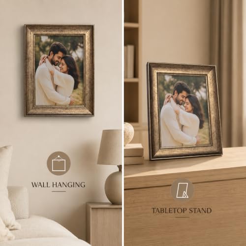 Image of GOLDEN PEACOCK 6x8 Inch Photo Frame - Antique Brown & Gold Wall Hanging and Tabletop Picture Frame with Glass Front for Home, Office, Living Room Decor