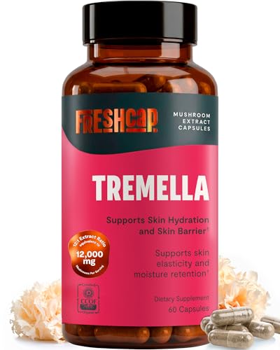 FreshCap Mushrooms Premium Organic Tremella Supplement Capsules - 12:1 Fruiting Body Extract with 40% Beta-Glucans - 3rd-Party Tested - Helps Retain Moisture and Supports Radiant Skin (60 Capsules)