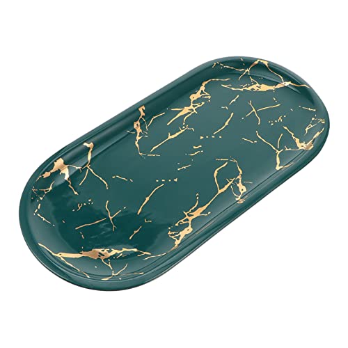 Cabilock 1pc Elegant Marbled Ceramic Food Dish Jewelry Display Tray Plate for Home Decor Easy to Clean Stylish Industrial Design for Serving Showcasing Items