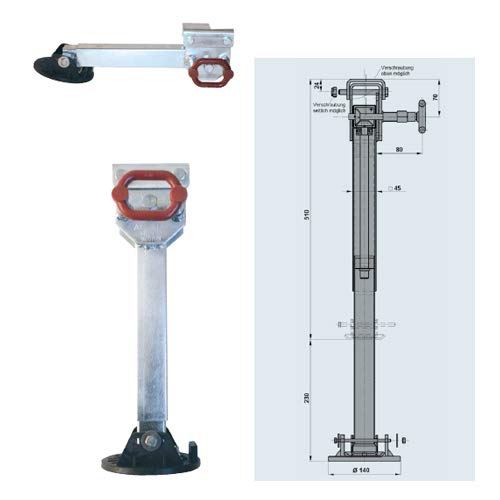 AL-KO- Stützfuß Spindel mit Aussenrohr 45mm vierkant • seitlich schwenkbar (Raster von 6x30°) bis 500kg