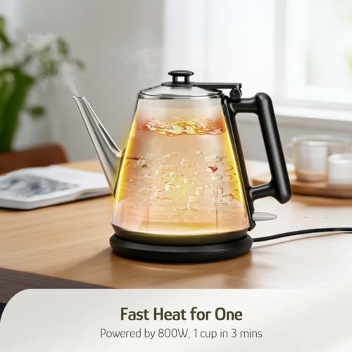 Image of Hazel Quinn Electric Kettle - 1L /34oz Small Tea Kettle, 800W Fast Boil, All 304 Stainless Steel Interior, Double Wall for Cool Touch and Thermal, Auto Shut-Off, BPA-Free, Cordless - Jet Black