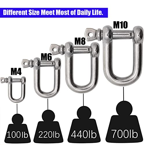 image for MYUYONG 5 Pack Shackle 304 Stainless Steel D Shape Load Shackle for Ch