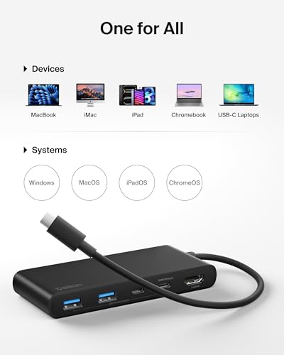 Image of Belkin USB C Hub, 7-Port Hub w / 4K HDMI Display @ 60Hz, SD & MicroSD, 100W Power Delivery, Fast Data Transfer 5Gbps, USB C Multiport Adapter for Neo MacBook, iPad Pro, Chromebook - Upgraded HDMI 2.0