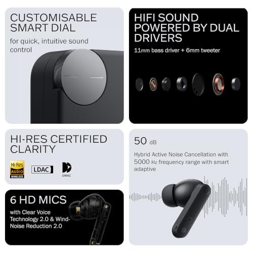 Image of CMF BY NOTHING Buds Pro 2 with 50 dB ANC| Hi-Res + LDAC| Smart Dial| Spatial Audio|Dual Drivers Bluetooth Headset (Dark Grey, in the Ear)
