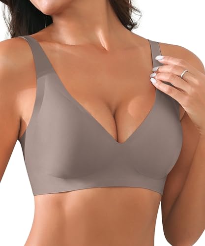 Image of Xcutting Bra for Women Wireless No Underwire Seamless Full Coverage Deep V Bralettes Everyday Comfortable Soft