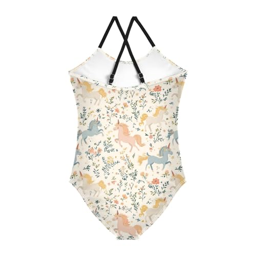 ALAZA Unicorn Flower Floral Girls Swimsuit Bathing Suit Beach Swimwear One Piece 3-10T2