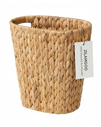 Handwoven Water Hyacinth Trash Can - Natural Wicker Waste Basket