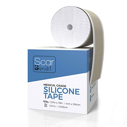 Scarbandit Silicone Tape - Shower Proof Bandage Strips - Skin Safe, Medical Grade - Seals Moisture, Helps Reduce Acne, Pregnancy, Surgery Marks - Long-Lasting, Flexible, Cut to Size Patch - 4x300cm