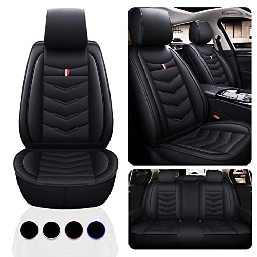 Lot de housses de siège universelles pour véhicules 5 places - En cuir - Imperméable - Respirant - Berline - Combi - Mpv - SUV - Accessoire intérieur - Noir Cover