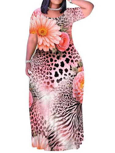 Image of SUZONANA Plus Size Dresses for Women Summer Casual Maxi Dress Short Sleeve Loose Vacation Dress