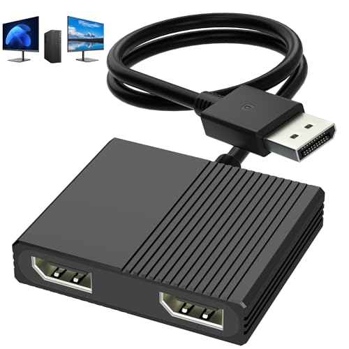 Displayport MST Hub 4K@120Hz Display Port Splitter for Dual Monitors DP to Dual DP Adapter 1 in 2 Out DisplayPort Splitter Extended Display Monitor Splitter for Laptop Desktop Graphics Card