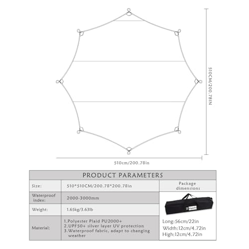 Bâche de camping imperméable 4,9x4,9m kaki haute densité pour bivouac - 5