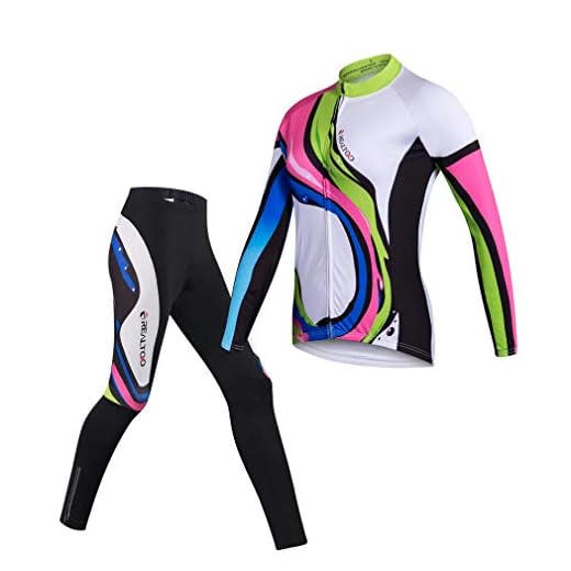 Womens Cycling Jersey Set Long Sleeve Breathable 3D Gel Padded Pants Full Zip Riding Wear UV Protection (style4, M)