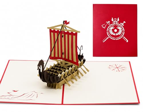 Carte pop-up 3D drakkar viking, cadeau original pour anniversaire homme