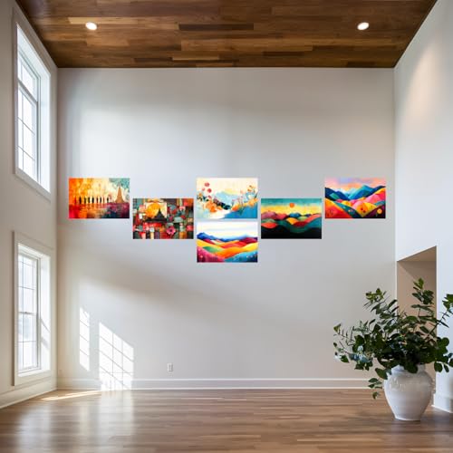 Image of SiddArtify Abstract Landscape Wall Art Prints Set - Colorful Mountain Poster Decor for Living Room Bedroom Office - 12x18 inch Board Pack of 6