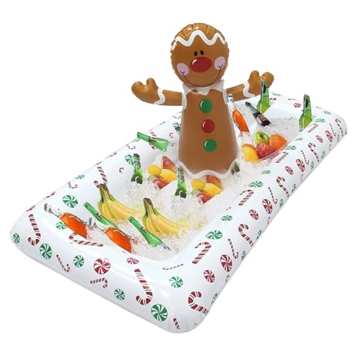 Inflatable Cooler 48x24 Inch PVC Inflatable Ice Serving Bar with Anti-Leakage Nozzle Floating Blow up Cooler for Parties Yard BBQ Picnic Pool, Xmas Decor