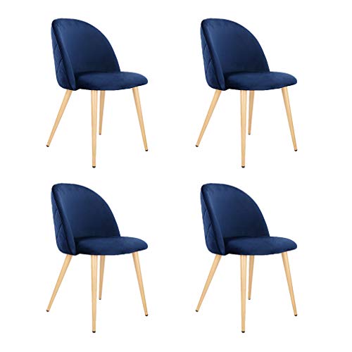 Lot de 4 chaises rembourrées en tissu velours avec pieds en métal pour cuisine, salle à manger, meubles de maison (Bleu 4) Cover