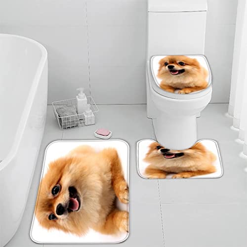 AOLIGL Badematte Pommerner Hund Tierhund Badematten Set rutschfest Waschbar Badgarnitur 3teilig - WC Deckelbezug U-förmigen Contour Badezimmerteppich Matte Flauschige Mikrofaser – Bild 6