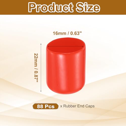 Image of uxcell 88Pcs Rubber End Caps, 16mm(5 /8 inch) ID 22mm(7 /8 inch) Height Round Screw Thread Protectors Flexible Screw Bolt Covers Caps for Metal Tube Rod Bolt, Red
