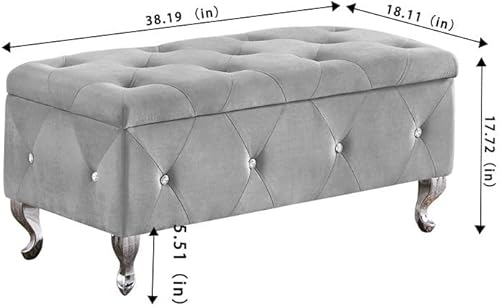 Miniatura 2 de L"KeKe Banco de almacenamiento tapizado de terciopelo con patas de recubrimiento en polvo dorado, reposapiés ovalado, color gris, juego de 1