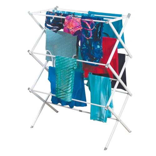 Image of ANTARYAMI 3-Tier Expandable Collapsing Foldable Laundry Drying Rack Cloth Drying Stand Balcony Stainless Steel Window Stand Bathroom Garden Indoor Outdoor Space-Saving (White)