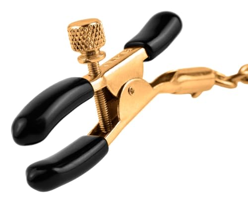 Pinces à mamelon dorées Pipedream avec chaîne, bijou intime luxe