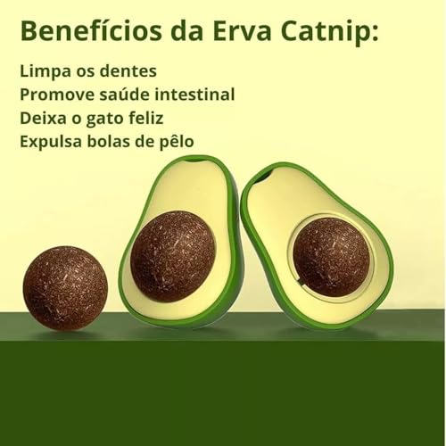 Kit Abacate de Brinquedo Para Gatos com Catnip Erva Natural + Bolinha Pelúcia Para Gato Interativa c