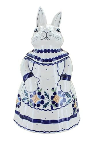 Blue Rose Polish Pottery Sunflower Rabbit Cookie Jar