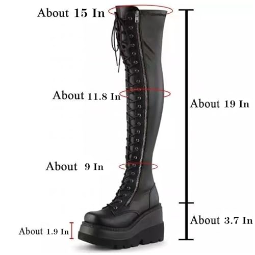 UOQAPRE Womens High Platform Mid Calf Wedges Chunky Booties Heel Round-Toe Side Zip Winter Punk Combat Boots For Women2