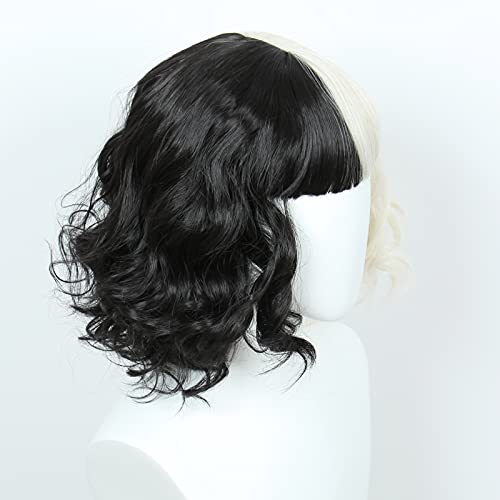 Perruque synthétique Linfairy blonde et noire pour costume de cosplay de taille ajustable