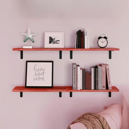 Image of Dime Store Engineered Wood Floating Wall Shelves for Storage Organizer, Shelf for Bedroom Bathroom Storage Shelves, Kitchen Spice Rack Book Shelves for Living Room (Brown, Set of 4)