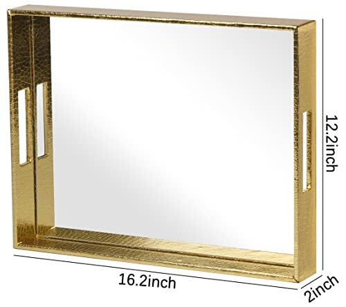 Vixdonos Decorative Mirror Tray Gold Serving Tray Bathrooom Vanity Tray For Makeup,Candle Holders,16.2'' X 12.2" X 2'' #TOP1