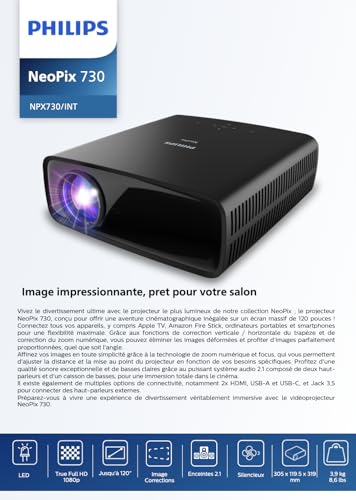Philips NeoPix 730 Projecteur à focale standard 700 ANSI lumens LCD 1920x1080 Neuf - vue 7