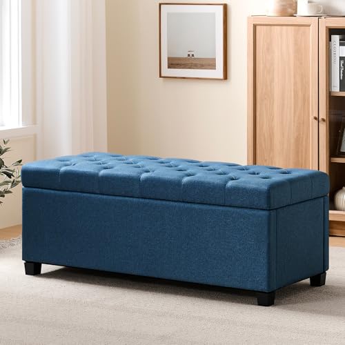 Image of Living&Giving Storage Ottoman Bench for Bedroom, 47.2 inch, Navy Blue