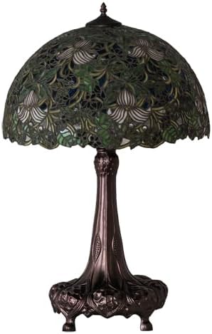 Meyda Tiffany 115262 Three Light Table Lamp from Trillium & Violet Collection 20.00 inches, Mahogany Bronze