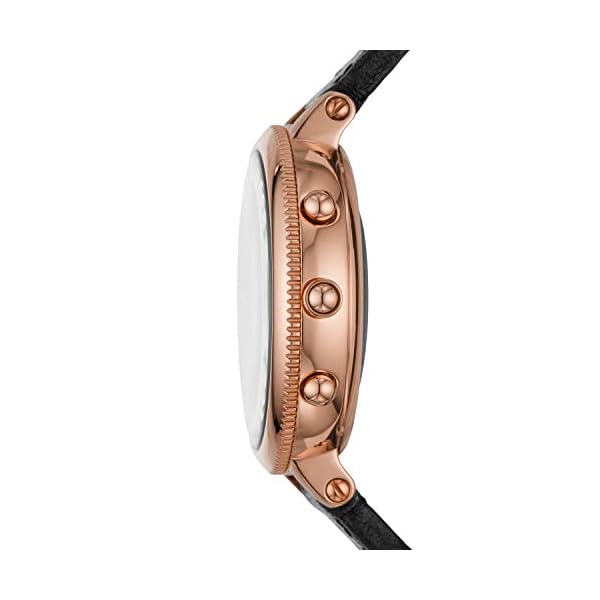 Fossil Women's 38mm Monroe Stainless Steel and Leather Hybrid HR Smart Watch, Color: Rose Gold, Black (Model: FTW7035)