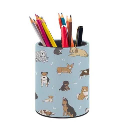 XUWU Cute Puppy Dog Pen Holder Pencil Organizer Cute Pencil Cup Desk Decor Makeup Brush Holder PU Multifunctional Office Suppliesfor Home Classroom School