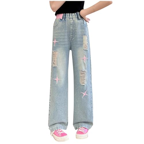 Girls Wide Leg Jeans Baggy Elastic High Waist Denim Pants Vintage Y2k Streetwear Pant with Pockets Teen Clothes