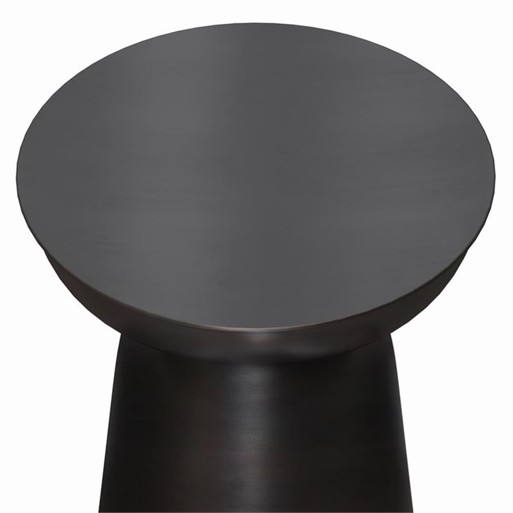 Small Boho End Table for Living Room, Round Accent Bed Side Table for Small Spaces, Narrow Metal Nightstand for Bedroom, Unique Rustic Circle Telephone Table for Sofa Side and Office, Black Copper