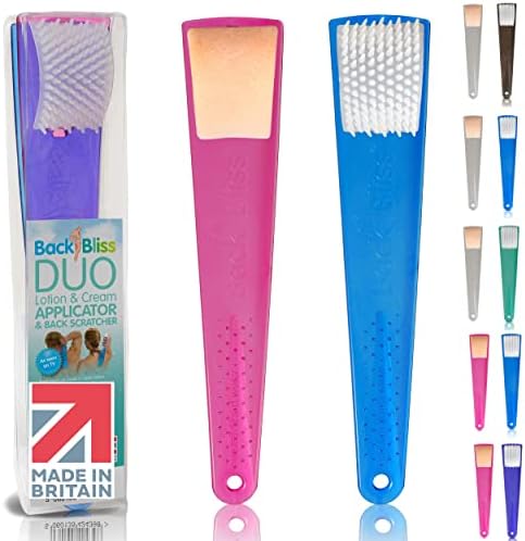 BackBliss Back Lotion Applicator Easy Reach Body Cream Applier & Back Scratcher for Men and Women Pamper Pack for Body Exfoliation and Body Skin Moisturizer. Made in Britain - Set of two PINK/BLUE