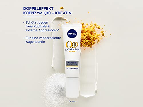 NIVEA Q10 Soin contour des yeux anti-rides et tonifiant (15 ml), crème pour les yeux contre les cernes, crème hydratante au Q10 et à la créatine pour la zone sensible du contour des yeux