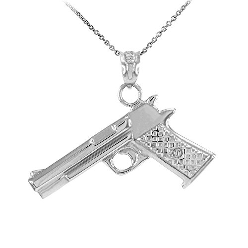 Solid 925 Sterling Silver Pistol Gun Pendant Necklace