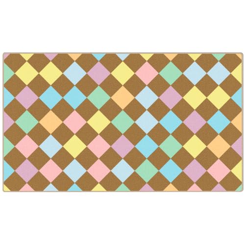 Image of Booooom Jackson Classroom Rug - 7'6''x13' Warm Diamond Patchwork Square Preschool Classroom Carpet, Non-Slip & Stain Resistant, 20X Easy Clean, Thick Nylon Kids Playroom Floor Mat